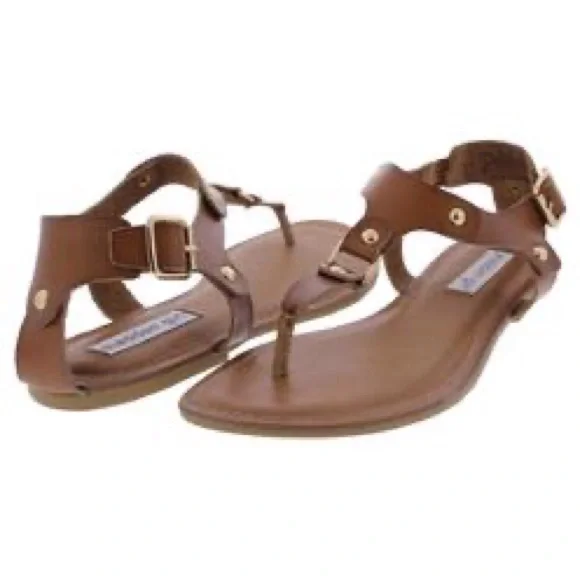 Steve Madden Girl Sushi Thong Sandals Faux Leather Ankle Strap Studded Size 9M - Picture 2 of 11